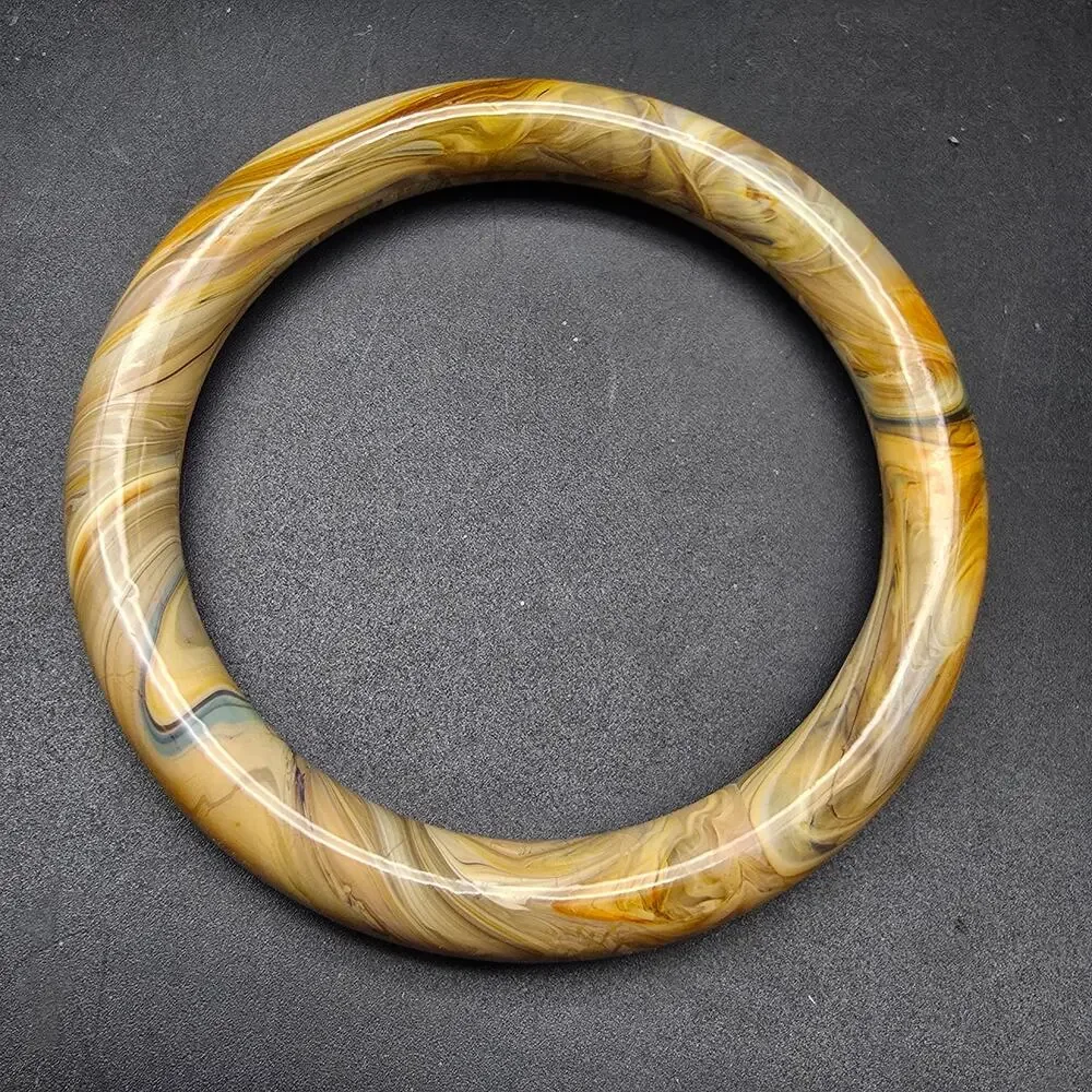 Vintage Marbled Glass Bangle Bracelet Beige Brown Faux Agate 2